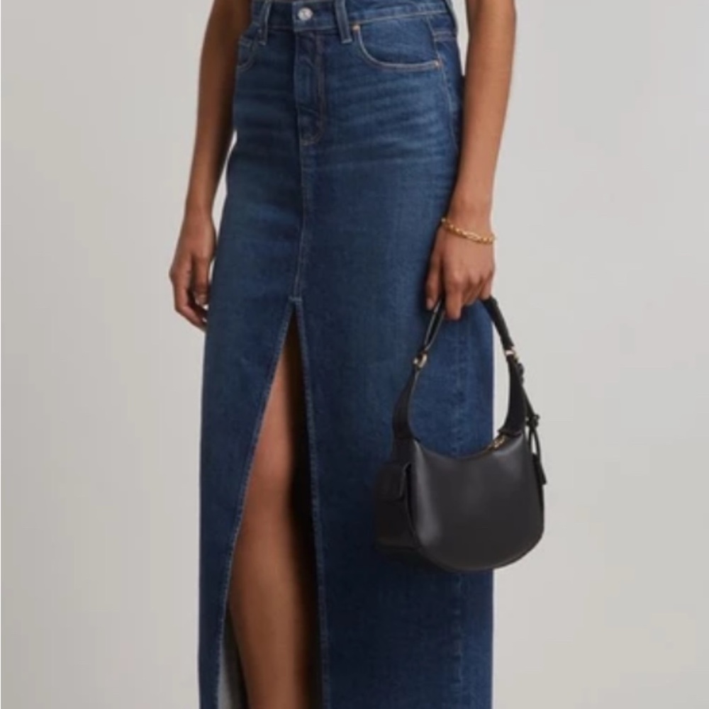 Denim High Rise Maxi Skirt with Front Slit